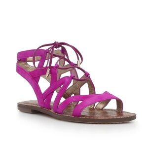 Sam Edelman GEMMA Magenta Lace-Up Open Toe Flat Gladiator Sandals Size 8.5